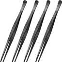 Yaomiao 4 Packs 12 Inch Bar Tweezers Black Cocktail Tongs Long Garnish Tweezers Stainless Steel Bartender Kitchen Cooking Tongs for Cocktail Food Fruit Korean BBQ Bartender Chef, Multi-use