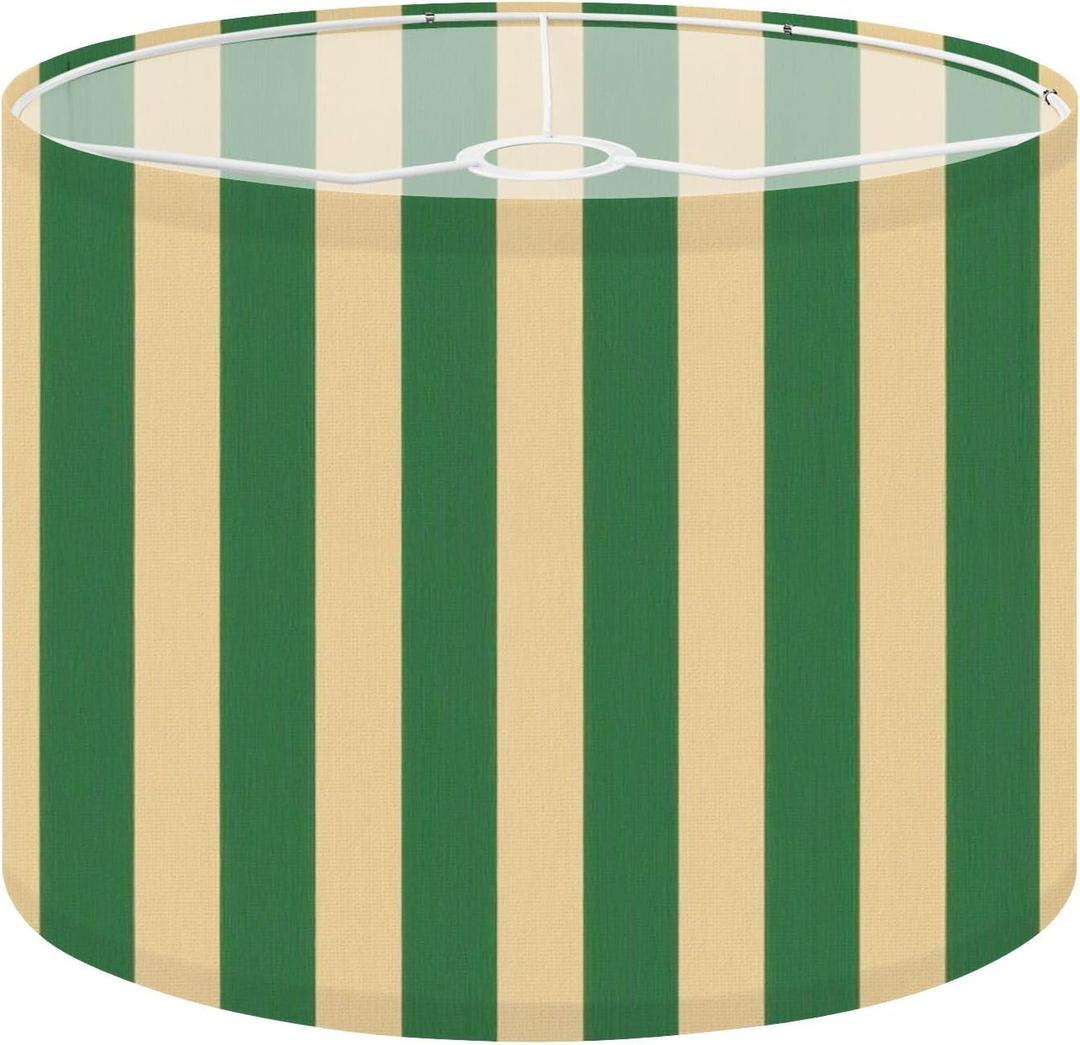 Linen Drum Lamp Shades 1 Pack, 13''Wx10"H, Green Yellow Striped Textured Surface Replacement Lampshades for Floor Lamps Table Lamps Modern Farmhouse Lampshade Easy Assembly