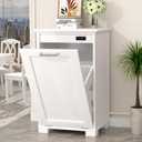 Tilt Out Trash Cabinet, 10-Gallon Trash Can Cabinet with Deodorising Function, Wooden Freestanding Garbage Can for Home and Kitchen Hidden Laundry Hamper, White