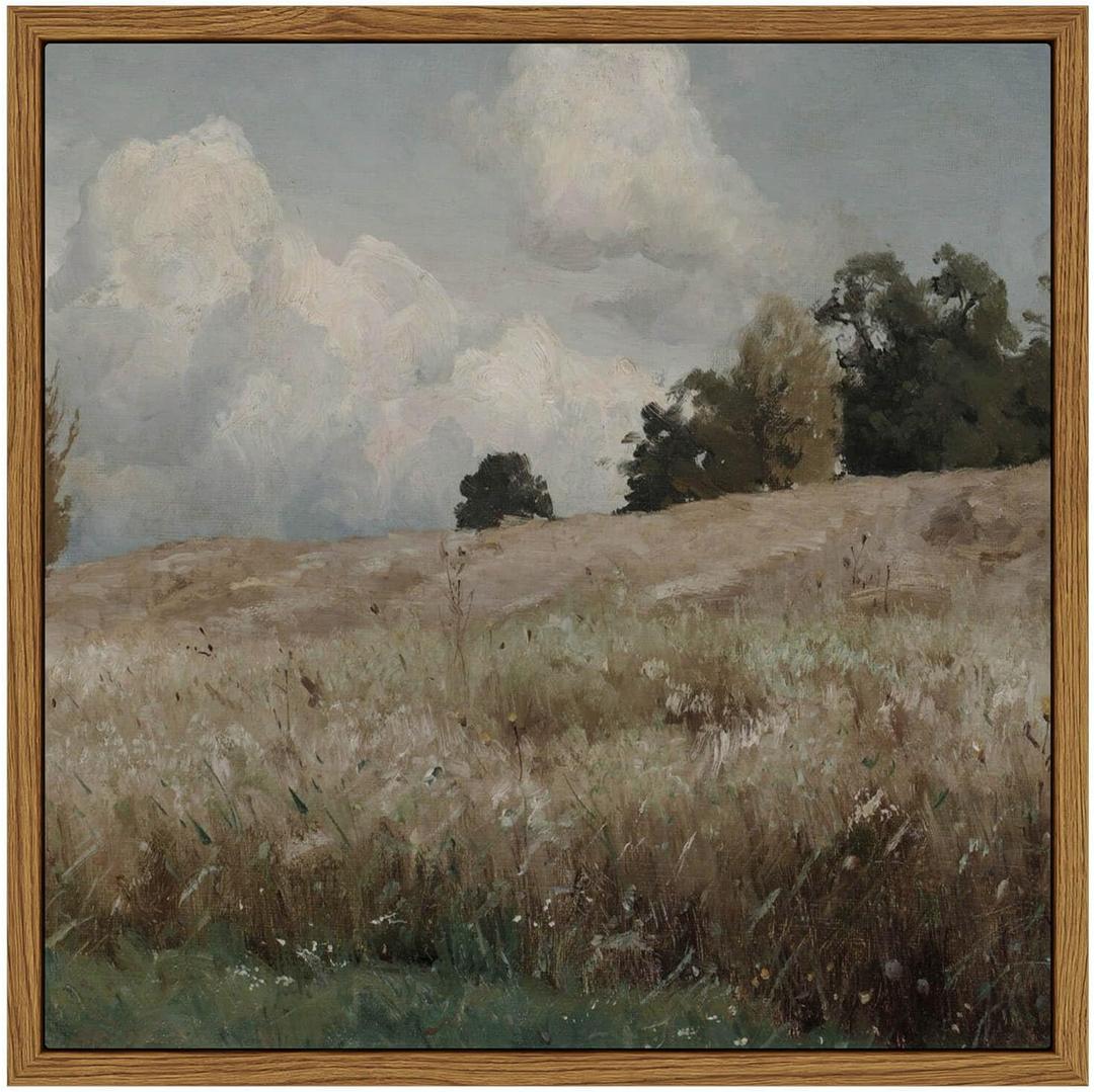 InSimSea Square Framed Canvas Wall Art, Scenery Field Landscape Vast Grassland Farmhouse Wall Art Decor, Classical Nature Painting for Living Room Bedroom Office Home Decor 10"x10"