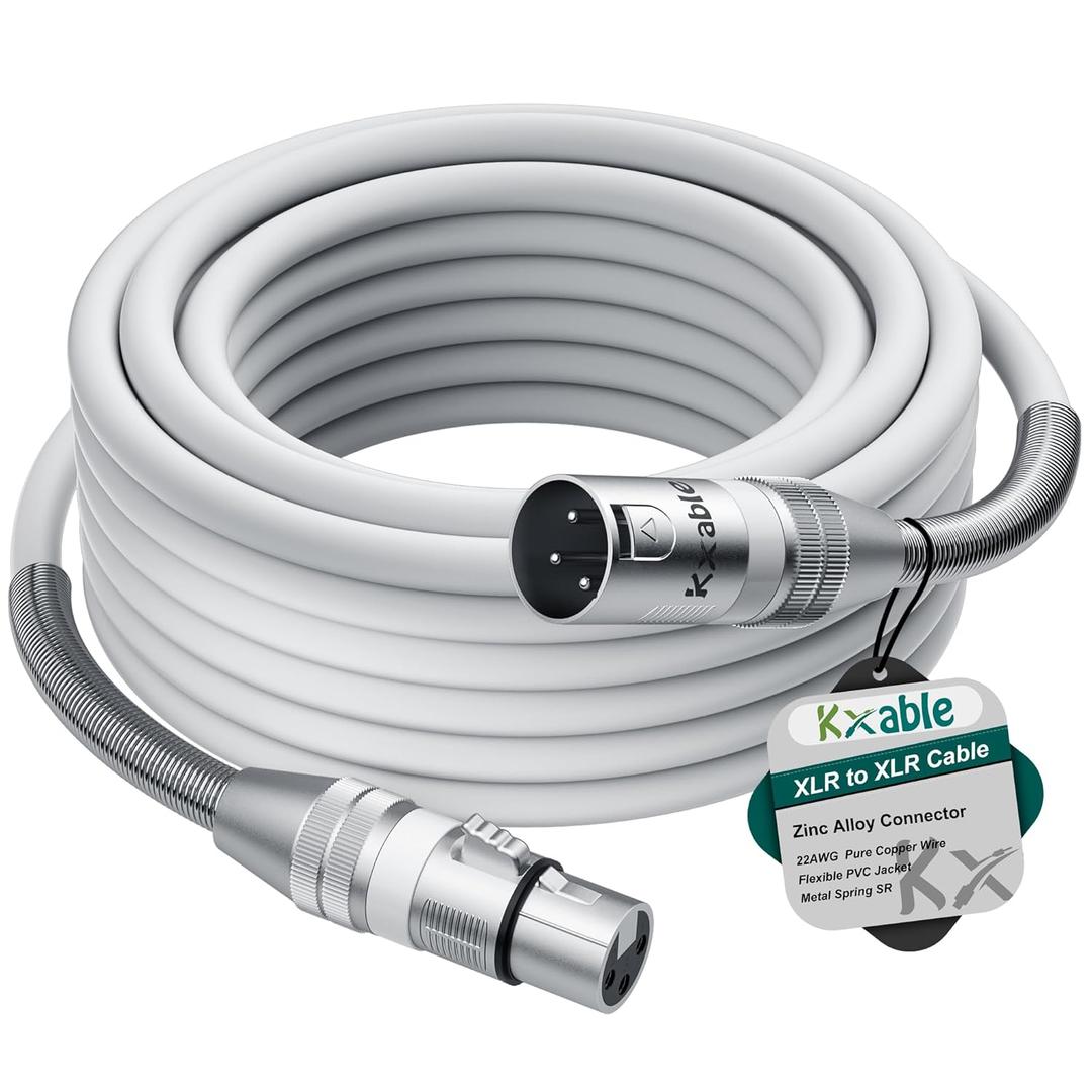 Premium 10ft XLR Mic Cable, Heavy Duty 22AWG OFC, Shielded, Zinc Alloy Connectors, Metal Spring SR, White