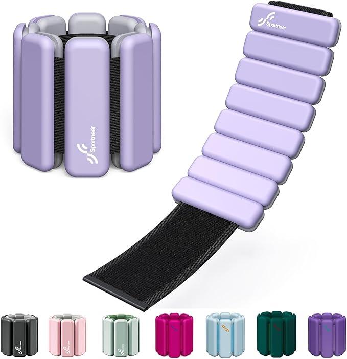 Sportneer Wrist & Ankle Weights for Women Men - 1 Pair (1 lb/2 lb Each) | Adjustable Weighted Bracelet Silicone Bangles for Yoga, Dance, Pilates, Cardio, Aerobics, Gym, Pool Exercises and Jogging , Soft Lavender 