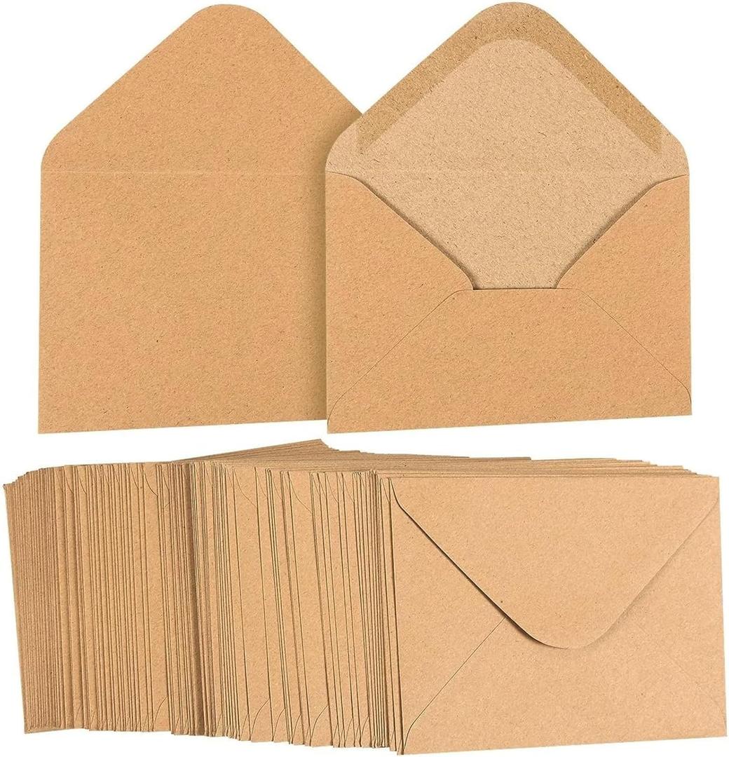 Juvale Craft Envelope A2 - A2 Brown Envelopes, 4 3/8 x 5 3/4 In, 100 Pack, Pointed V-Flap - Water-Activated Seal & Tear-Resistant - Wedding Invitations, Baby Shower & Party Cards & Photos
