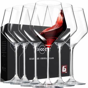 Coccot Wine Glasses, White Red Wine Glasses Set of 6, Lead Free Premium Crystal Clear Glass, Hand Blown Italian Style Burgundy Long Stem Wine Glasses, Great Gift Packaging(16oz,6pack)