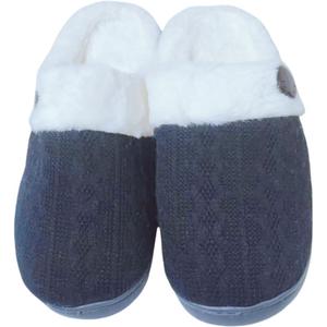 Women's home slippers Unisex home slippers Daily warm memory cotton flat bottom anti slip plush lining slippers (9-9.5, Black)