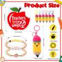Liliaafar 6 Set Teacher Appreciation Gifts Bulk Pencil Crochet Keychains with 3" x 3" Thank You for Helping Me Cards, Bracelet Positive Appreciation Presents for Teacher's Day, End of School Year