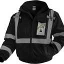 Hi Vis Rain Jackets, Reflective Safety Jacket with Pockets for Men& Women, Construction Coats for Cold Weather, Waterproof Rain Gear, Class 3, Black Standard, 4XL