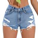 COZYEASE Women's Ripped Raw Trim Denim Shorts Plain Zipper Fly Straight Leg Jean Shorts (Blue, S)