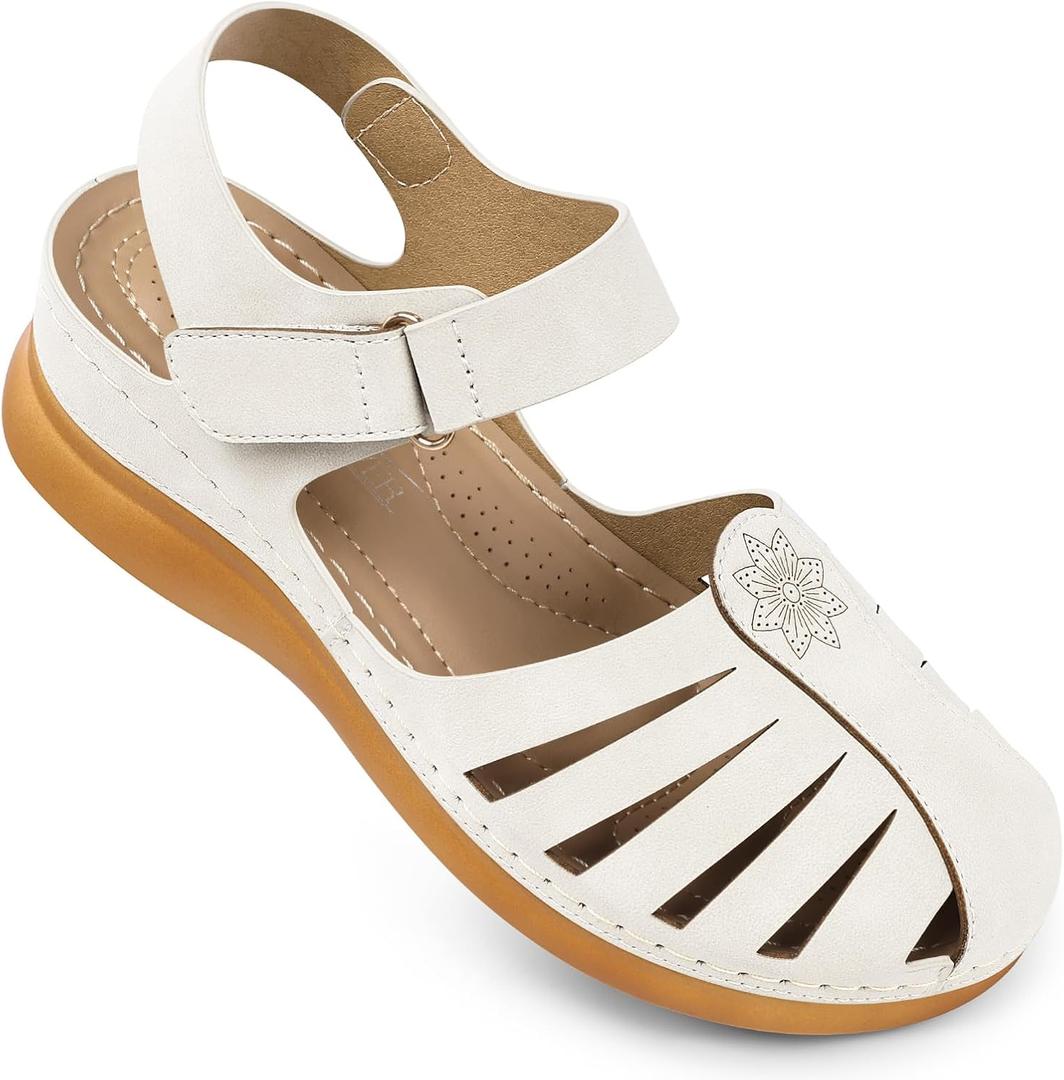 SHIBEVER Women Comfortable Flat Sandals: Dressy Summer Sandal - Closed Toe Fisherman Sandals (5, 99 White)