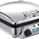 All-Clad Electric Stainless Steel Waffle Maker 4 slice, Digital screen and audible beep alert 7 Browning Levels, Square, Belgium Waffle, Removable Plates, Dishwasher Safe Silver