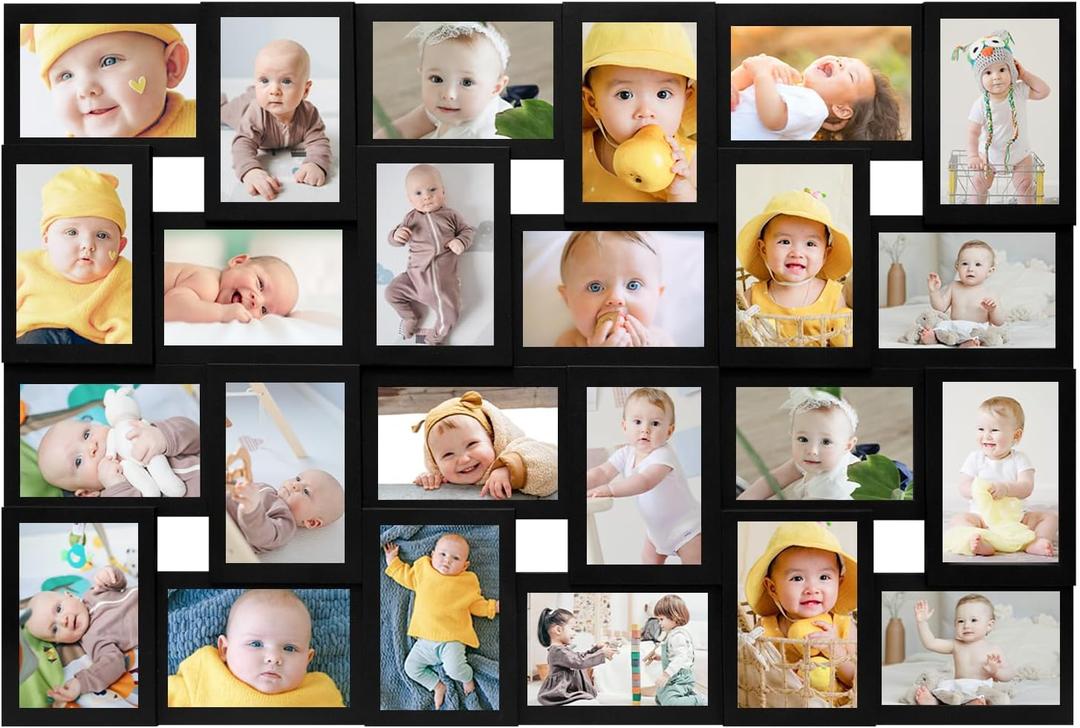 HELLO LAURA 46 Collage Picture Frames,24 Opening Photo Collage Frame for Wall Decor,Multi Family Photo for Gallery Decor, Hanging Display - Black