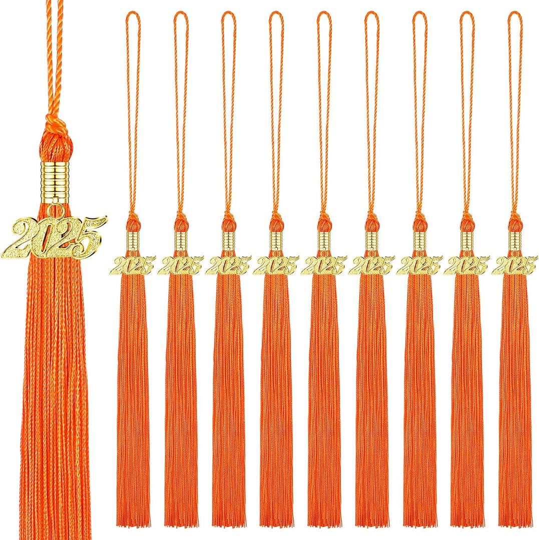 Chuangdi 10 Pieces 2025 Grad Graduation Tassels Graduation Cap Tassels with 2025 Charms Graduate Hat Decoration for School Party Favors(Orange)