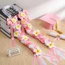 Suncalla Plumeria Graduation Lei 2026 Pink White Hawaiian Ribbon Graduation Braided Lei with Flowers for Adults Class of 2026 School College Student Congrats Grad Gifts Party Accessories