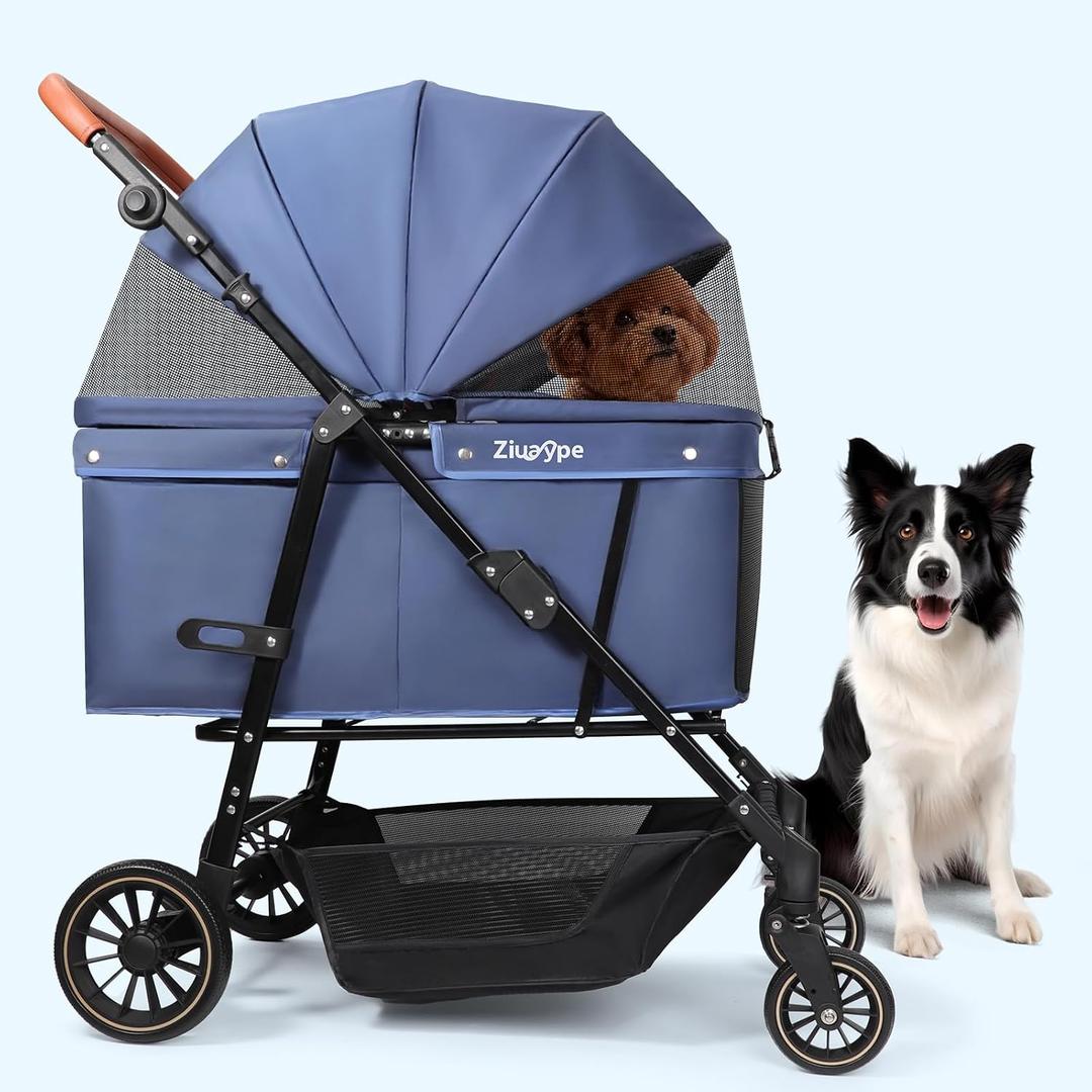 Dog Stroller for Large & Medium Dogs (20132 lbs), Pet Stroller for 2 Small Dogs, Cat Strollers for 2 Cats, Extra Large Heavy Duty, Foldable & Fully Ventilated Design, Blue