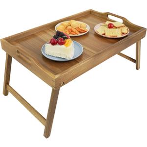 Utoplike Acacia Bed Tray Table for Eating, Large Breakfast Tray with Folding Legs, Wood Serving Trays for Laptop Working Large