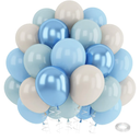 Blue White Sand Balloons Dusty Slate Fog Pastel Metallic Blue Beige Balloon 12INCH Helium Latex Balloon for Arch Kids Birthday Party Decorations Baby Boy Shower Christening Bridal Wedding Decor Pack of 3