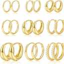 9 pairs gold hoop earrings sets for women man' 14k gold plated small hoop earrings set multiple piercing small tiny lightweight earrings for sensitive ears everday