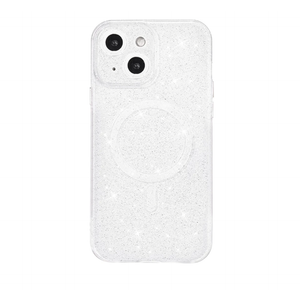 oakxco Glitter Case for iPhone 13 Mini Phone Case Silicone Compatible with Magsafe, Girly Cute Sparkly Bling Glittery Sparkle Magnetic Cases for Women, Jelly Rubber Gel Bright Mag Safe Cover, White