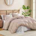 Andency Gingham Duvet Cover King Size, Tan Brown Checkered Plaid Bedding Set, 3 Pieces Soft Prewashed Polyester Comforter Cover with Zipper Closure & Corner Ties
