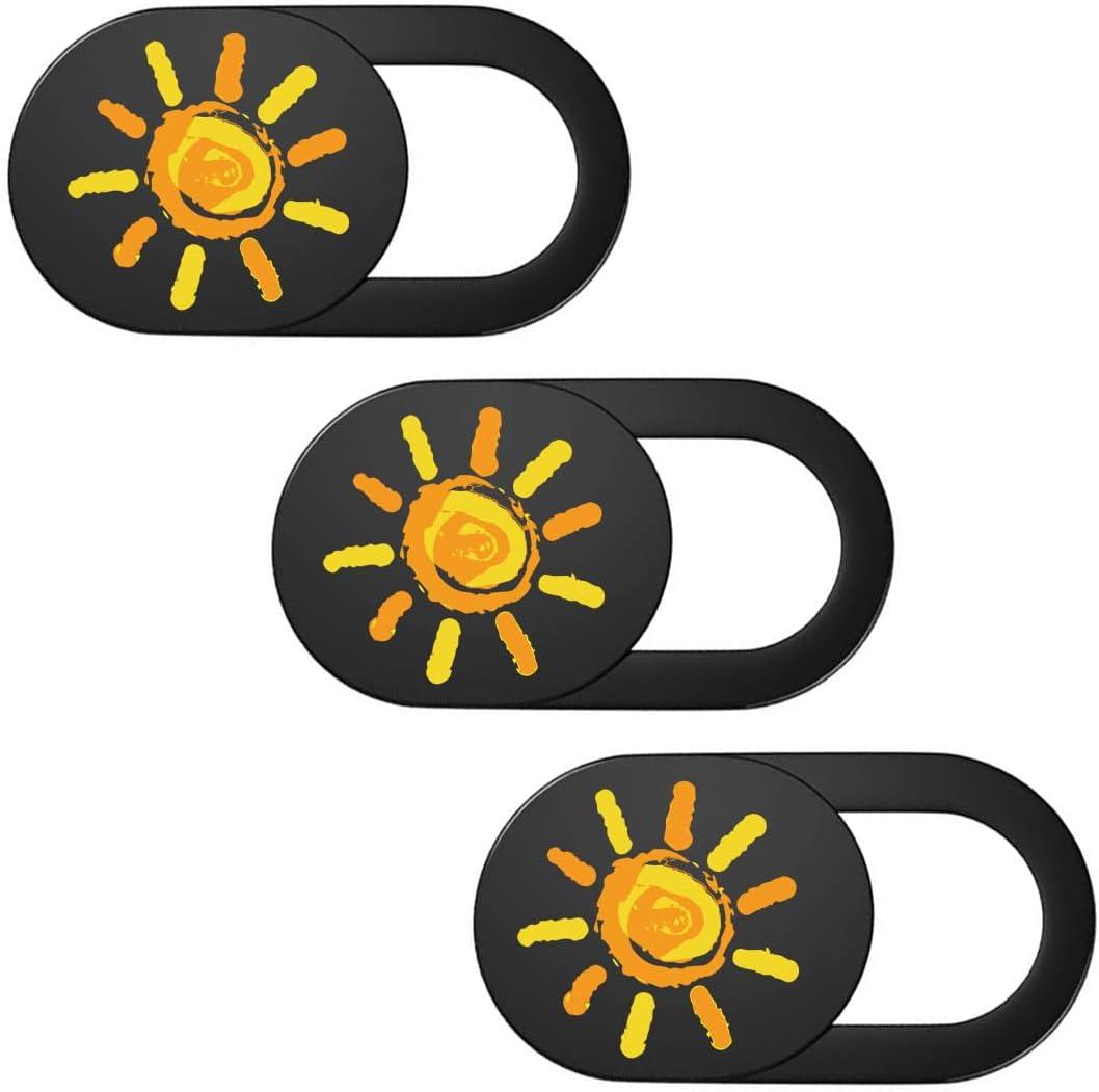 SIREG Webcam Cover Ultra Thin - Web Camera Cover fits Laptop,Tablet,PC,Computer, Smartphone, Protect Your Privacy and Security,Strong Adhesive (Sun-Black & 3 Pack)