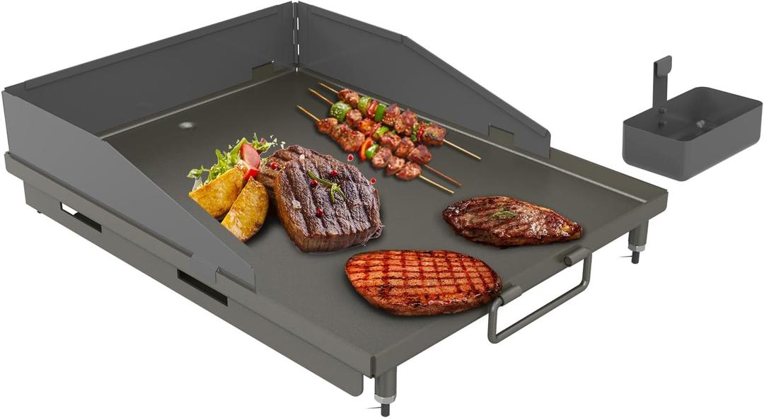 17.92" x 13.77" Flat Top Griddle for Outdoor Cooking Durable Cast Iron Griddle for Stovetops Premium Heavy Duty Stovetop Griddle Plate for BBQ Gas Grill - Black