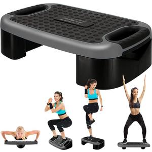 4-In-1 Aerobic Balance Board and Step Up Exercise Platform - Adjustable Multifunctional Balance Board Slant Board, Steppers for Exercise - Home Workout Non Slip Stepper Platform (Gray)