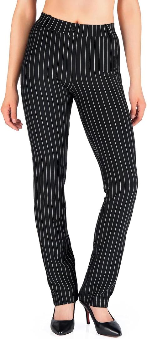 Yogipace,Belt Loops,Women's Petite/Regular/Tall Straight Leg Yoga Dress Pants (Black, S)