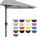 AreShark 9FT Half Patio Umbrella, Outdoor Wall Umbrella with Crank & 5 Sturdy Ribs, Table 1/2 Umbrella Patio for Garden, Deck, Balcony and Pool, Foggy Gray
