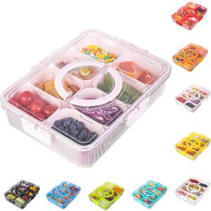 Patent Design Ribbed Snackle Box Container Divided Serving Tray with Lid and Handle -Charcuterie Container Portable Storage Organizer for Candy, Fruit, Beach, Picnics1 pcs, Pink