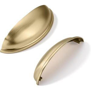 khtumeware 10 Pack 4" Drawer Pulls Brushed Brass Cabinet Cup Pulls Kitchen Hardware Cabinet Handles Drawer Handles Knobs 4 inch Hole Center