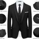 WULFUL Mens Slim Fit Suit One Button 3-Piece Blazer Dress Business Wedding Party Jacket Vest & Pant (X-Small, Black)