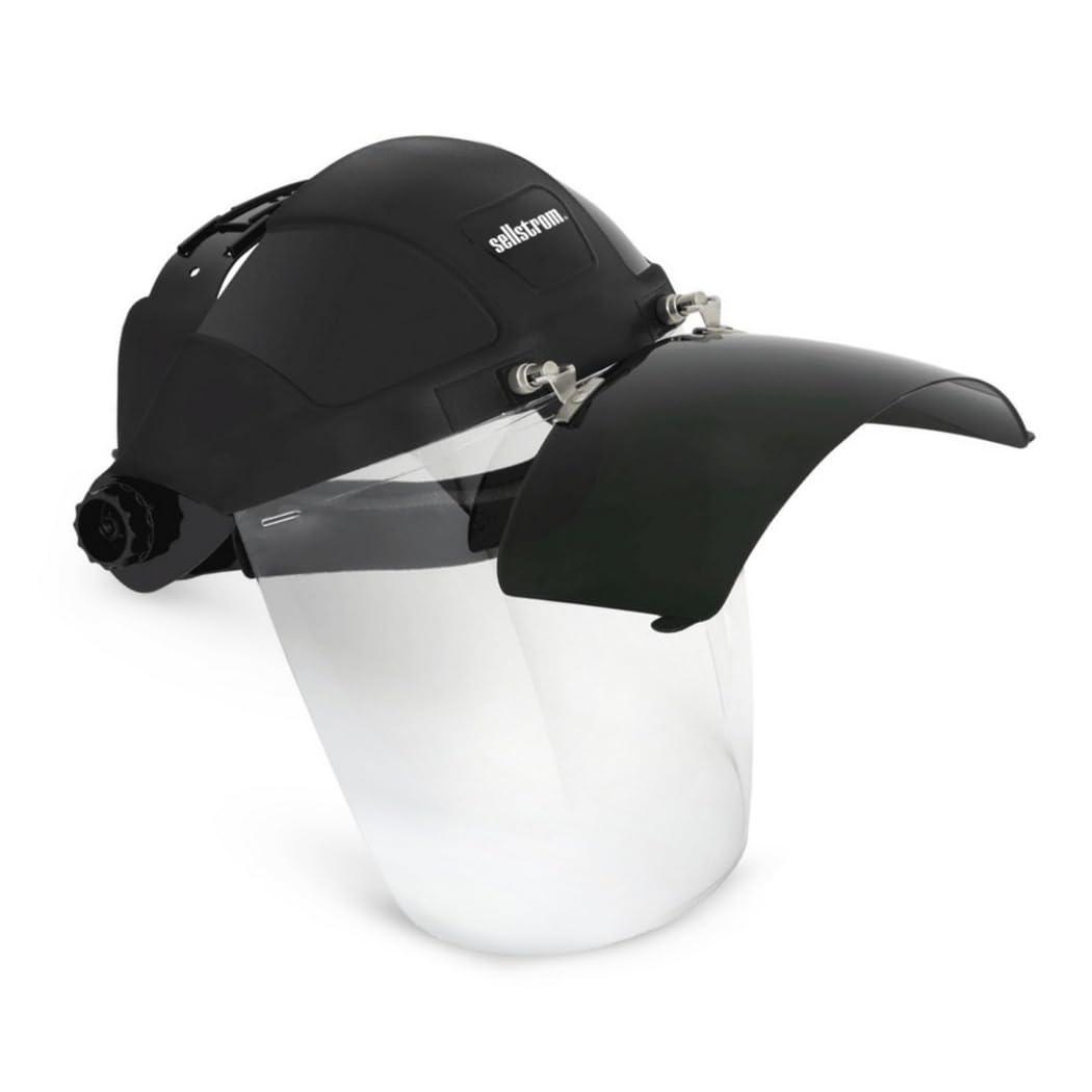 Sellstrom DP4 Face Shield - Lightweight Mask with High Impact Crown for Work, Grinding, Plasma/Flame Cutting - ANSI Z87.1 - Clear Anti Fog Polycarbonate Window - UV/IR Cobalt Flip Up Visor