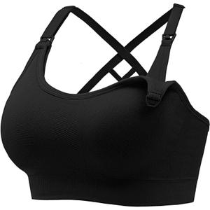 Angelhood Nursing Bras for Breastfeeding, Seamless Nursing Sports Bra Medium Impact Support Maternity Bras for Pregnancy (Black)