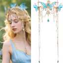 FRESHME Renfaire Fairy Elf Crown - Fairy Headpiece with Butterfly Wings Renaissance Cosplay Halloween Fantasy Accessories (Blue)