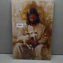 Jesus and Lamb Canvas Wall Art Abstract Christian Poster Prints Bible Stories Picture Artwork Wall Decor for Bedroom Living Room Prayer Room Church 24x16in Framed
