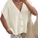 Saodimallsu Womens Spring Oversized Cardigans Batwing Short Sleeve Lightweight Button V Neck Casual Knit Sweater Tops (X-Large, White)
