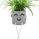 Uguisu 1 Piece Gray Cute Smiley Cement Planter, Small Plant Pot, Indoor Succulent Pot, Fun Planter with Hanging Feet for Living Room, Office, Desk and Bathroom Shelf Decor (Plants Not Included).