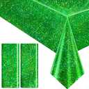 2 pcs Green Holographic Tablecloth 40" x 108" Christmas Table Cloth Shimmer Shining Plastic Metallic Table Cover for Jungle Safari St. Patrick's Day Baby Shower Birthday Party Decoration Supplies