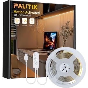 PAUTIX COB LED Strip with Motion Sensor,5V USB LED Tape Light 2700K Warm White,9.84ft Super Bright,Dimmable Motion Activated LED Strip Light for Bedroom,Cabinets,Kitchen,Stair,Closet Lighting Projects