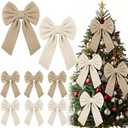 Canlierr 6 Pcs Knitted Large Christmas Bows 18in Big Crochet Christmas Tree Bow Neutral Ribbon Bow Hanging for Tree Topper Winter Party Wreath Garland Fireplace Holiday Decorations(Beige, Khaki)