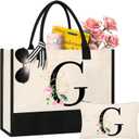 AYGE Personalized Initial Canvas Beach Tote, Monogrammed Gifts for Women, Makeup Bag, Birthday Gifts for Sister, Mom, Teacher, Bridesmaid