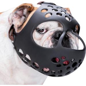 BARKLESS Short Snout Dog Muzzle, Soft Silicone Flat Faced Muzzle for French Bulldog Shih Tzu and Pug for Biting Chewing Licking and Grooming, Allows Panting, XL