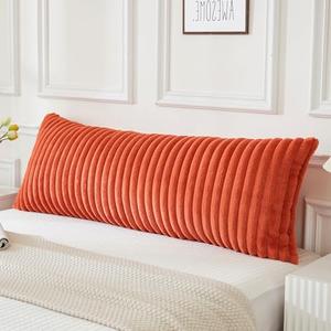 Faux Fur Fluffy Body Pillow Cover Luxury Textured Vertical Stripe Plush Decorative Body Pillowcase, Ultra Soft and Cozy Zipper Closure 22 x 60 Inches, Coral Orange, Pillowcase is Damaged