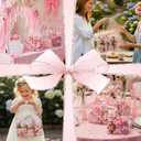 Tioncy 24 Pcs Pink Bow Gift Bags with Handles Mother's Day Bow Clear PVC Goodie Treat Candy Bag Bows Theme Present Wrap Tote Bags for Birthday Party Favor Weddings Decoration Bridesmaid Supplies