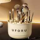 360 Degree Rotating Desktop Organizer, 21 Compartments, Plastic Storage Rack for Cosmetics, Office Supplies, 11W x 11D x 3.9H inches, Cream White