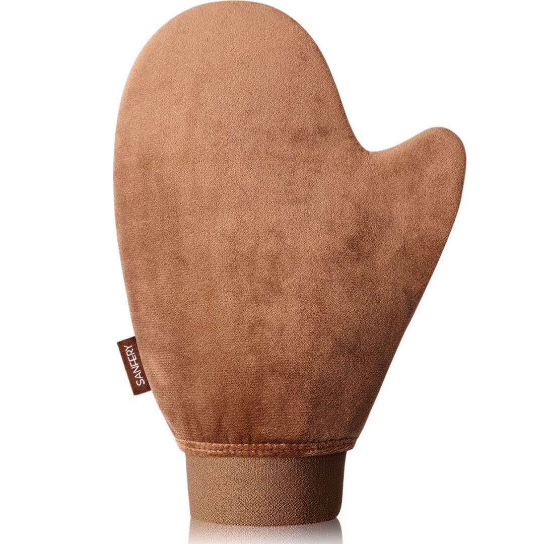 Self Tanner Mitt Applicator - US Patent Self Tanning Mitt with Elastic Cuff in Rich Brown Color. Velvet Soft Texture for Streak-Free Full Body Application, Perfect for Beach Vacation, Back,Legs