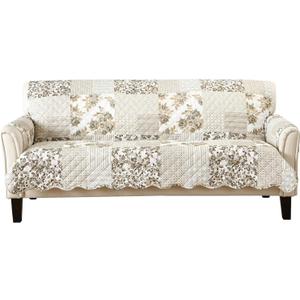 Great Bay Home Reversible Patchwork Sofa Cover - Washable Slipcover Furniture Protector with Elastic Straps - Perfect for Kids & Pets - Box-Stitched Detail (Taupe)