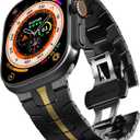 CHANCHY Stainless Steel Band for Apple Watch Band Apple Watch Ultra 3/2/1 Band 49mm, Series 11/10 46mm, 9/8/7 45mm, SE3/SE2/SE 6/5/4 44mm, 3/2/1 42mm, Metal Strap with Folding Clasp for Men, Titanium (Black/Gold)