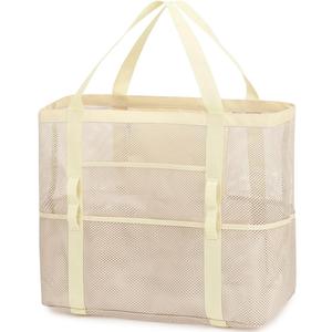 Fammart Mesh Beach Bag for Women, Large Beach Toy Pool Bag with Zipper Pocket, SandProof Cruise Essentials 2026 Family Travel