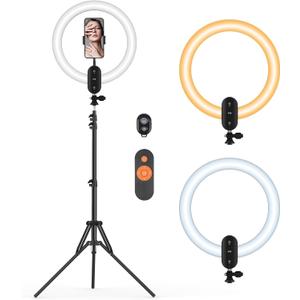 12 inch Ring Light with Stand 2800mAh Rechargeable, LED Circle Selfie Cordless Ringlight with 63" Tripod/Phone Holder/Remote for Makeup Live/Video Recording/Tiktok/YouTube/Podcasting/Vlogging